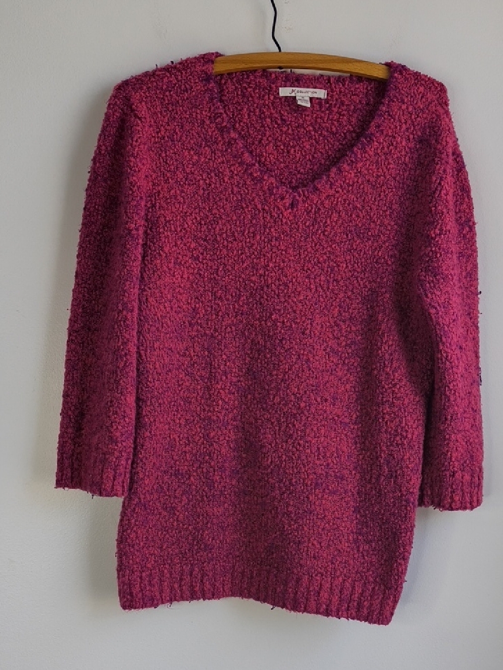 JM Collection Raspberry Bouclé V-Neck Sweater